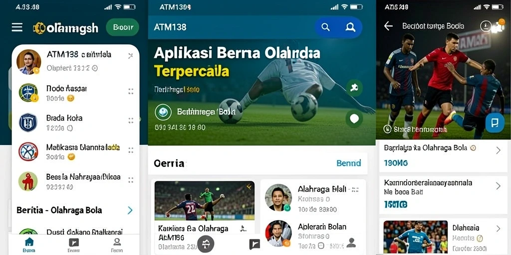 Antarmuka aplikasi ATM138 dengan berita olahraga bola terkini.