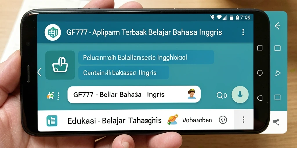 Antarmuka GF777 menampilkan fitur belajar Bahasa Inggris yang interaktif dan menarik.