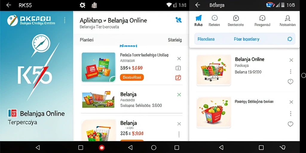 Antarmuka aplikasi RK55 yang menarik untuk belanja online.